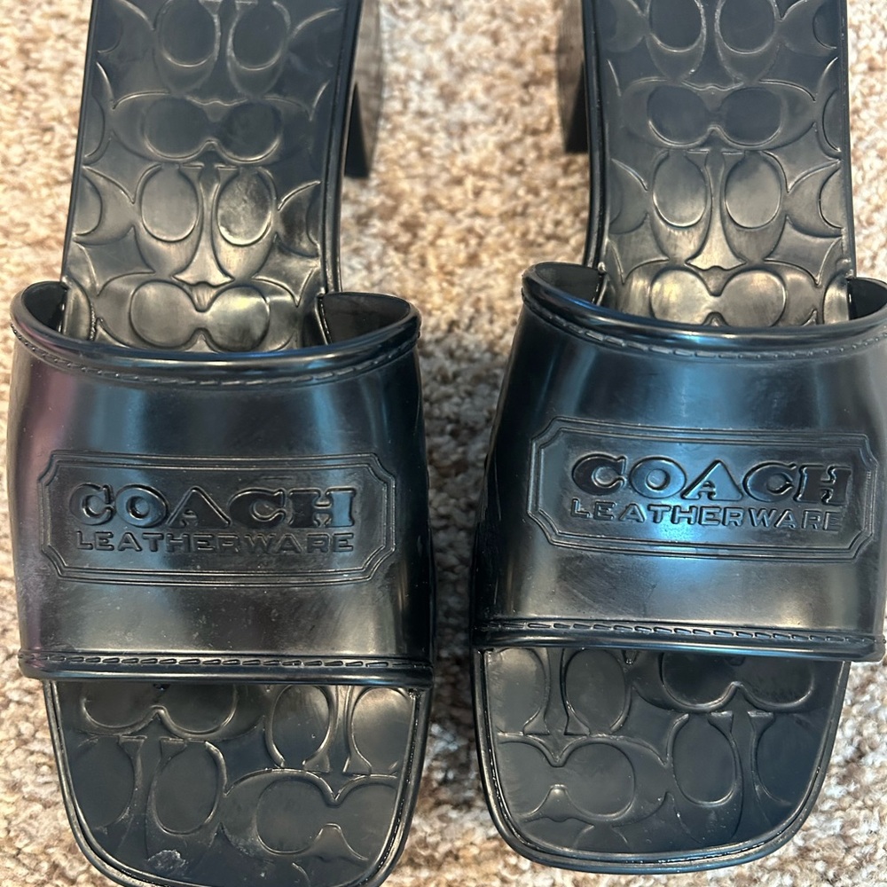 Coach Embossed Black Slides